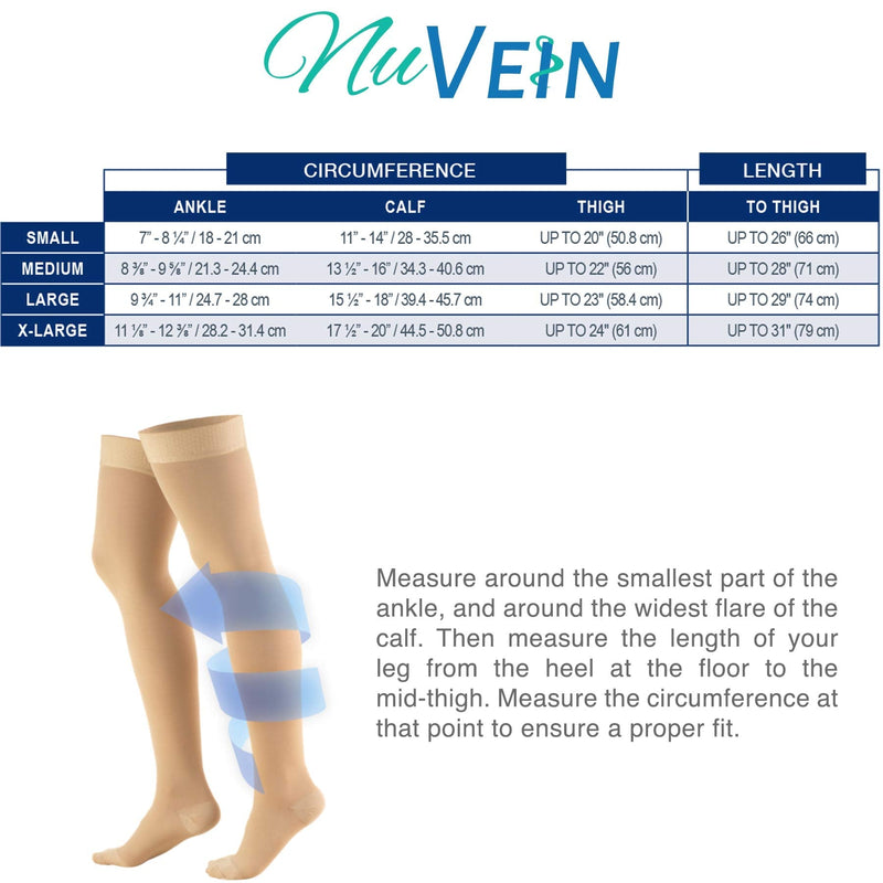 NuVein Medical Compression Stockings, 20-30 mmHg Support, Women & Men Thigh Length Hose, Closed Toe, Beige, Medium Medium (1 Pair) - NewNest Australia