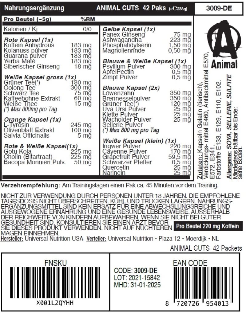 Universal Nutrition Animal Cuts Diet & Definition Supplement For Competitive Athletes For Weight Management - Stimulates Metabolism & Increases Energy Consumption, 42 Packs - NewNest Australia