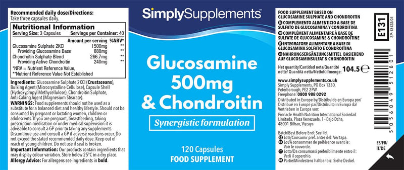 Glucosamine 500mg & Chondroitin - 120 capsules - 40 day supply - SimplySupplements - NewNest Australia