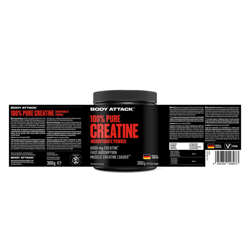Body Attack Creatine Monohydrate, 300 G Powder, Made In Germany, Pure Creatine Monohydrate Powder For Self-Dosing, Microfine With Optimal Solubility, Vegan, Product Of The Cologne List - NewNest Australia