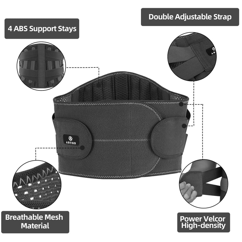 ABYON Back Support Belt, Back Brace Breathable and Adjustable for Lower Back Pain Relief, Lower Back Support for Men and Women Herniated Disc, Sciatica, Scoliosis (Black, M: 35.4"-41.3") Black - NewNest Australia