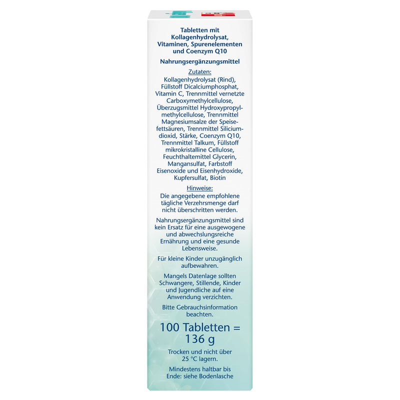 Doppelherz Collagen 1000 + Biotin + Q10 - Manganese and copper contribute to normal connective tissue formation - 100 tablets - NewNest Australia
