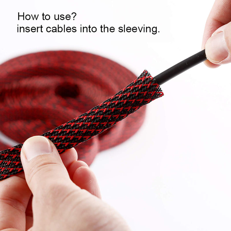 100ft - 1/2 inch PET Expandable Braided Sleeving – Blackred – Alex Tech braided cable sleeve 1/2"-100ft - NewNest Australia