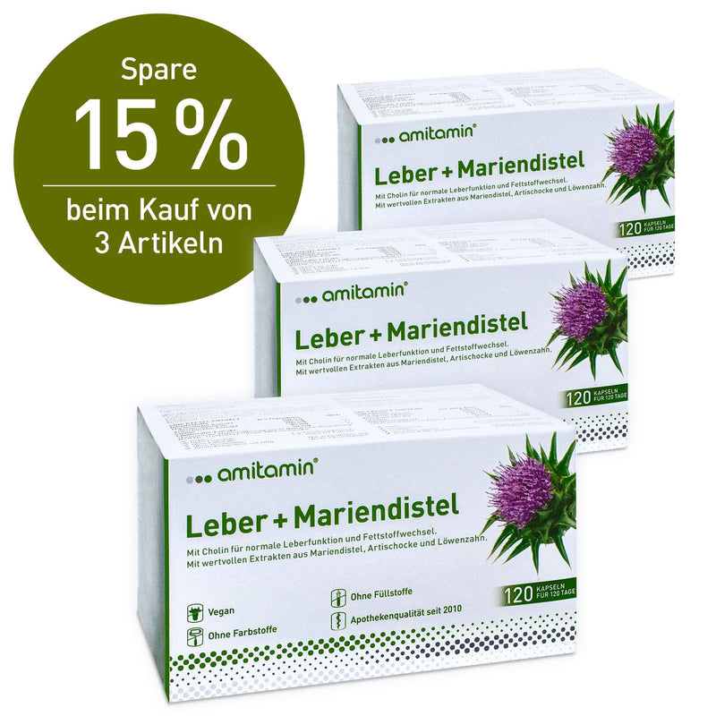 Amitamin Liver + Milk Thistle, German Pharmacy Quality, 120 Capsules For 4 Months, High Dosage, Milk Thistle, Dandelion And Artichoke Extract, Silymarin Content 80% Plus Choline, Vegan - NewNest Australia