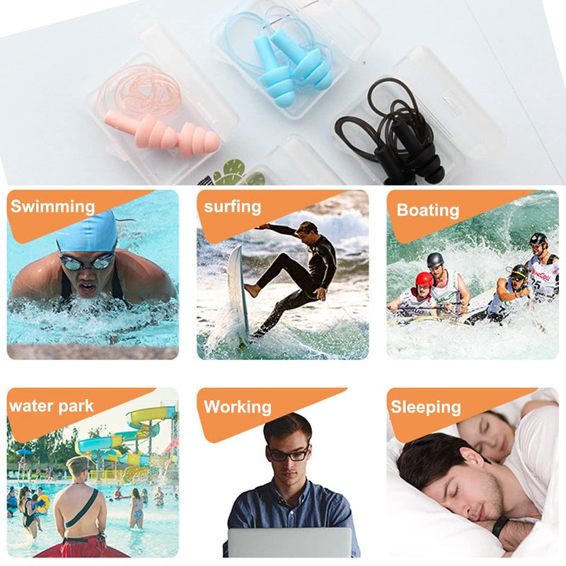 4 pairs of silicone earplugs with rope, soundproof earplugs, swimming earplugs, soundproof earplugs, hearing protection plugs, noise protection earplugs, ear plugs, with storage box with rope - 4 pairs (orange) - NewNest Australia