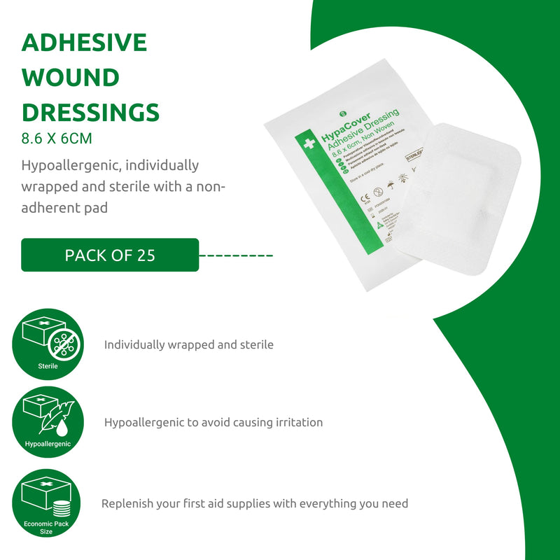 Safety First Aid Group HypaCover Adhesive Wound Dressing - Medium, 8.6 x 6 cm (Pack of 25) Sterile Hypoallergenic Medium (8.6 x 6 cm) Adhesive Dressings Single - NewNest Australia