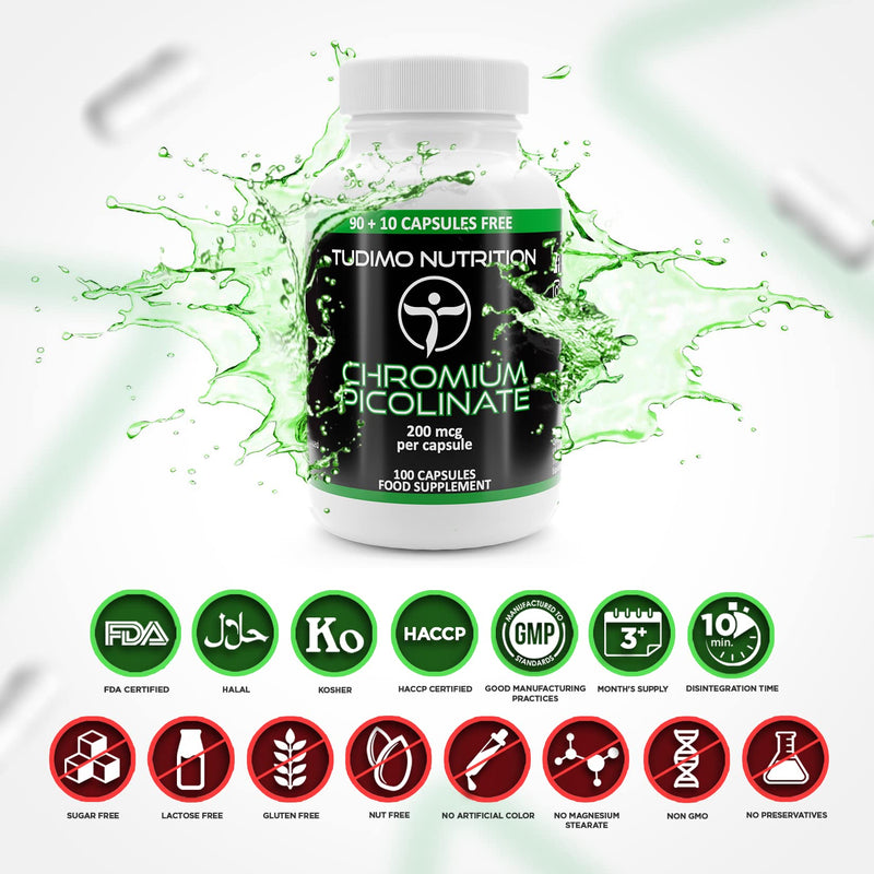Chromium Picolinate Capsules High Dose 200 Mcg - 100 Pieces (3+ Monthly Supply) Of Fast Dissolving Chrome Tablets, With 200 Œºg Of High-Quality Chromium Picolinate Powder - NewNest Australia
