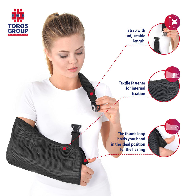 TOROS-GROUP Breathable Arm Sling with Soft Padded Shoulder Strap - Black - X-Small - NewNest Australia