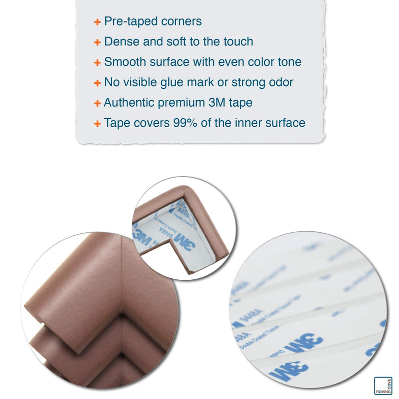 Roving Cove Baby Proofing Corner Guards (4 Corners), Heavy Duty (Shore A 20-N Density), Soft NBR Rubber Foam, 3M Pre-Taped, Coffee Brown 4 Count (Pack of 1) - NewNest Australia