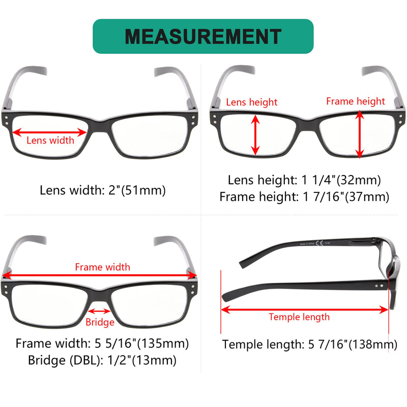 Eyekepper 5 pieces classic spring hinge reading glasses sun reading glasses black 5 pieces transparent lens 1.5 diopters - NewNest Australia