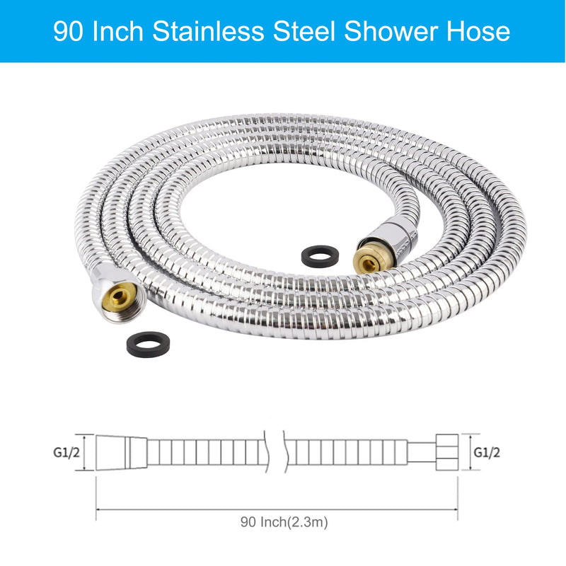 Hibbent All Metal Shower Hose 90 inch (7.5 ft) Bathroom Handheld Shower Head Hose 2.3 meters Extension Replacement Part with Brass Fittings Made of Stainless Steel -Polished Chrome Finish - NewNest Australia