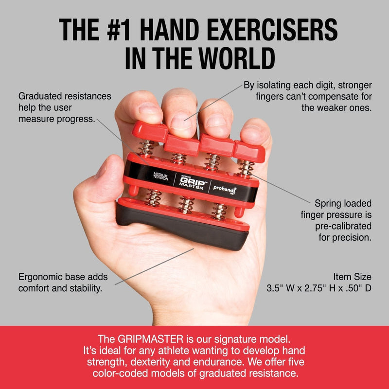 PROHANDS Gripmaster Hand Exerciser, Finger Exerciser (Hand Grip Strengthener), Spring-Loaded, Finger-Piston System, Isolate & Exercise Each Finger 7 lb (Medium Tension) Red - Gripmaster - NewNest Australia
