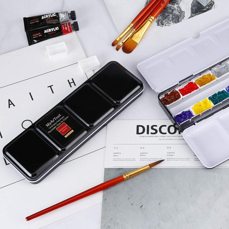 MyArTool Empty Watercolor Palette, Metal Empty Watercolor Tin Palette Paint Case with 12 PCS Empty Full Pans for DIY Travel Watercolor Palette, Acrylic and Oil Painting - NewNest Australia
