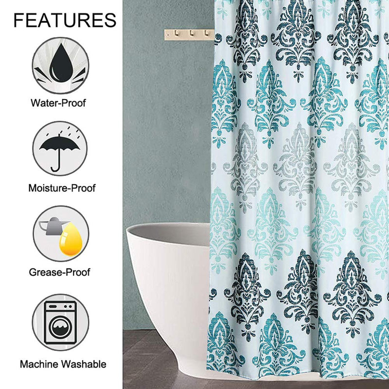 Yougai Shower Curtain for Bathroom with 12 Hooks, Polyester Fabric Machine Washable Waterproof Shower Curtains 72 x 72 Inch (Light Blue Damask) Light Blue Damask - NewNest Australia