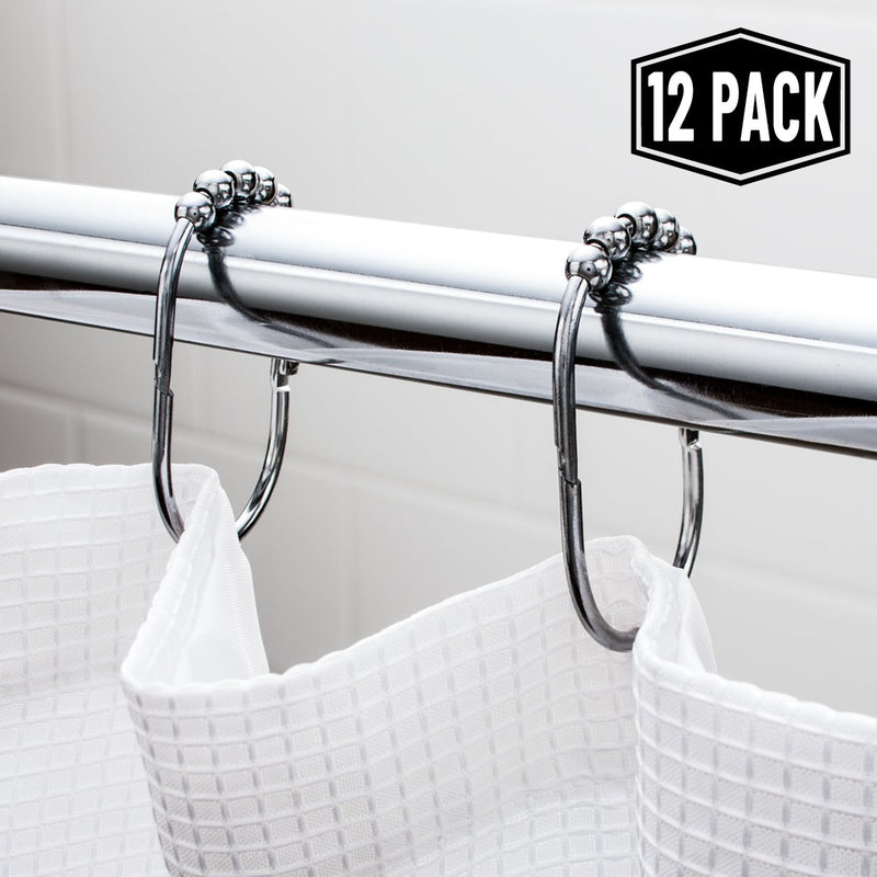 2LB Depot Wide Shower Curtain Rings / Hooks Set, Decorative Polished Chrome Finish, Easy Glide Rollers, 100% Rustproof Stainless Steel, Set of 12 Rings for Shower Rods - NewNest Australia