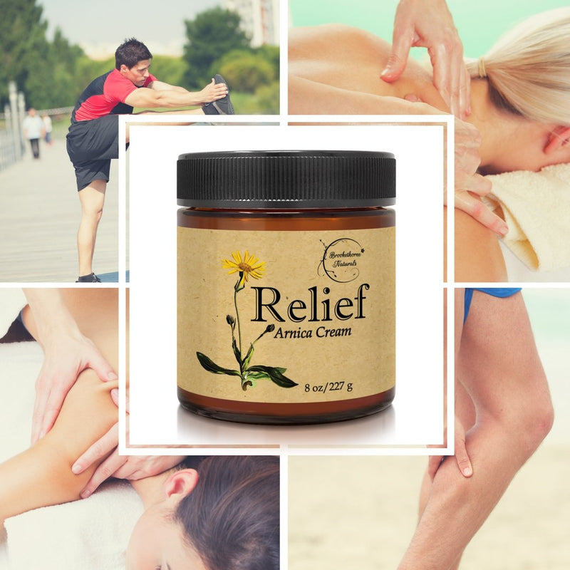 Relief Arnica Cream – Enriched with Lemongrass, Eucalyptus & Rosemary Essential Oils – All Natural Massage Lotion for Sore Muscles & Stiffness. Perfect for Massage Therapy by Brookethorne Naturals - NewNest Australia