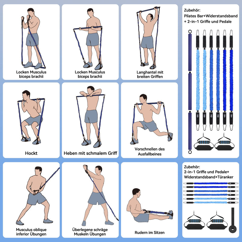 Hommie Pilates Bar Kit With Resistance Bands For Women And Men, Pack Of 3 Stick Squat Yoga Pilates Resistance Bands With Handles, Door Anchors & Foot Straps For Pilates Strength Training 9, 18, 27 Kg - NewNest Australia