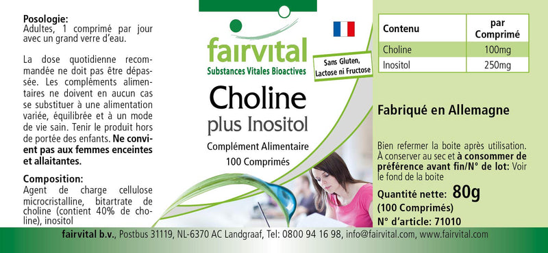 Fairvital | Choline bitartrate plus inositol - HIGH DOSE - VEGAN - 100 tablets - NewNest Australia