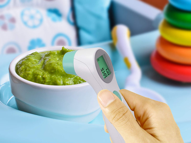Beper P303Med001 Non-Contact Infrared Thermometer Measures Body/Liquids/Objects And Surfaces, Backlit Lcd Display, Memory For 10 Measurements, White/Water Green - NewNest Australia