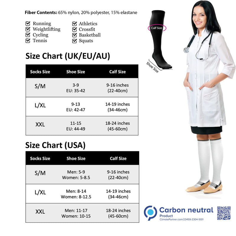 aZengear Compression Socks (20-30 mmHg / Class 2) Anti DVT Air Flight Travel Stockings, Swollen Restless Legs, Varicose Veins, Running, Shin Splints Calf Pressure Support, Pregnancy, Sports S/M Black - NewNest Australia
