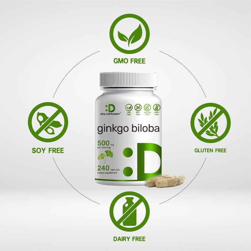 Ginkgo Biloba 500mg Per Serving, 240 Capsules, 4 Months Supply, Grown in Northern Asia | Extra Strength, Promotes Brain Function, Supports Memory & Concentration - NewNest Australia