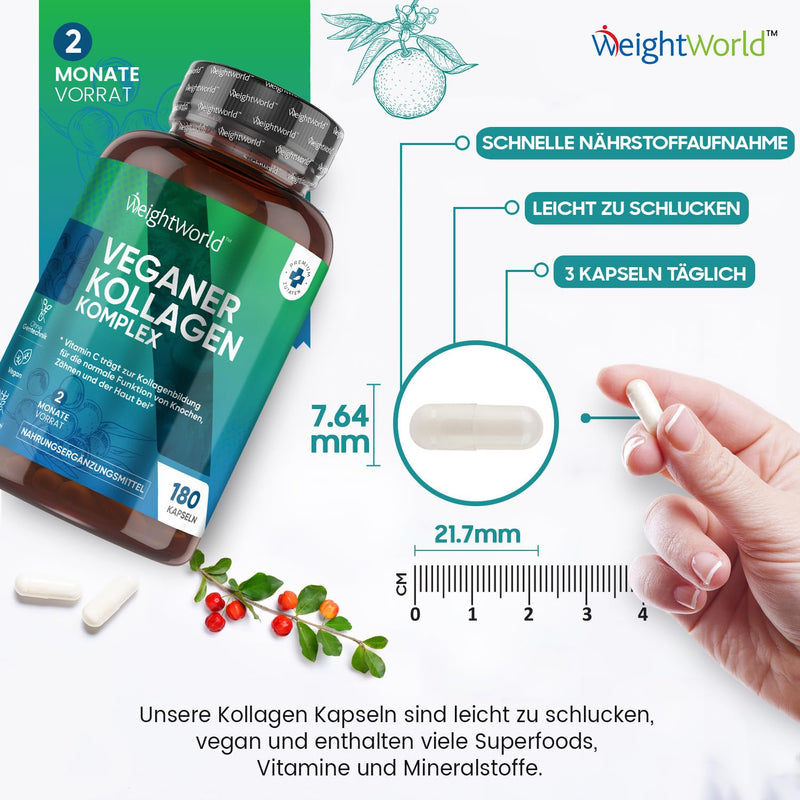 Vegan Collagen Capsules - Collagen Complex Protein For Collagen Formation In The Body - 180 Capsules For 2 Months - Hyaluronic Acid, Vitamin C, E & Zinc - For Skin, Hair & Nails - Collagen Weightworld - NewNest Australia