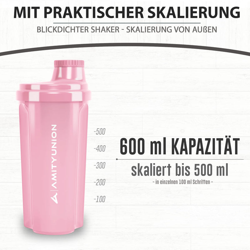 Protein shaker “Heaven” 500 ml leak-proof, BPA free, with sieve & scale - ORIGINAL - for creamy whey protein powder shakes, protein isolates & BCAA concentrates, fitness mixer coral pink - NewNest Australia