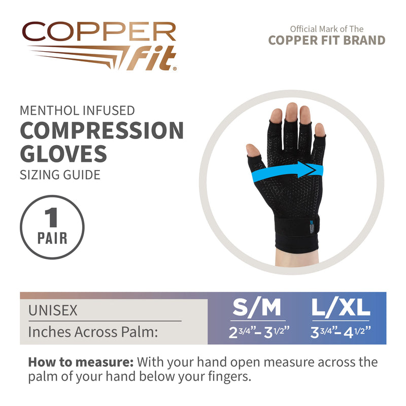 Copper Fit ICE Compression Gloves Infused with Menthol and Coq10 for Recovery, Black Small / Medium - NewNest Australia