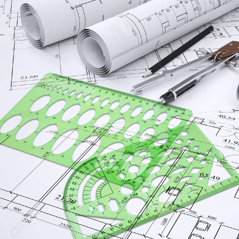 ipxead 11 Piece Geometric Drawing Template Measuring Ruler, Transparent Green Plastic Ruler with Portable Plastic Bag for, for Studying, Designing and Building - NewNest Australia