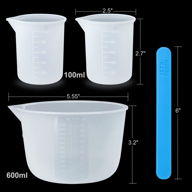 LET'S RESIN Large Silicone Measuring Cups, 600ml/20oz Resin Mixing Cups, 2Pcs 100ml Measuring Cups, Silicone Stir Sticks, Resin Mixing Kit for Epoxy Resin Mixing, Silicone Rubber, Jewelry Making - NewNest Australia