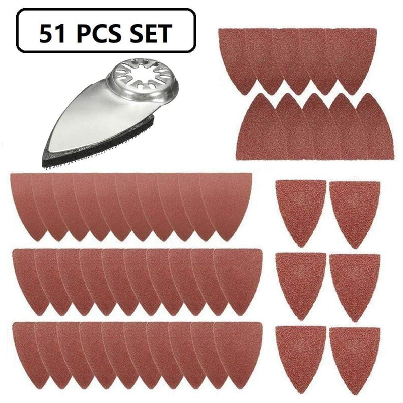 Finger Oscillating Multi Tool, Triangle Sanding Pads with 60/80/100/120/240 Sandpaper and Finger Sanding Pad Hook Accessories Kits for Craftsman 51pcs/set - NewNest Australia