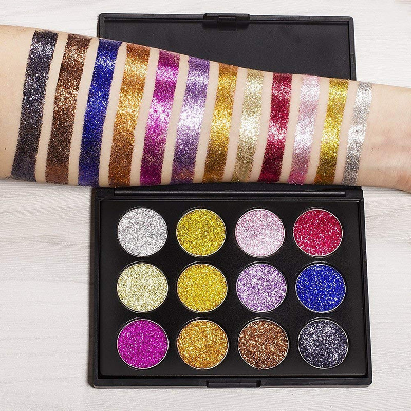 12 Colors Glitter Powder Makeup Palette Professional Long Lasting Shimmer Eyeshadow Palette Mineral Pressed Glitter - NewNest Australia