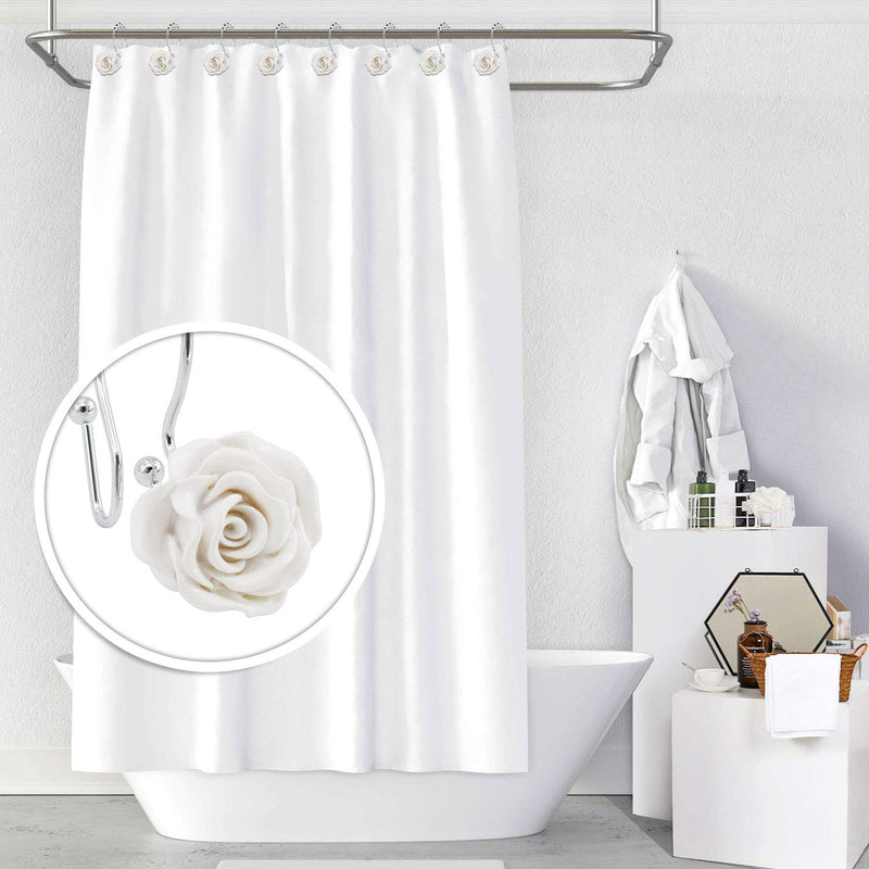 BEAVO Rose Shower Curtain Hooks,12 Pcs Double Glide Shower Curtain Rings Stainless Steel Rustproof Decorative Shower Hook Ring with Resin Rose Flower for Bathroom Shower Rods (White) White Rose hooks - NewNest Australia