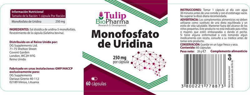 Uridine Monophosphate 250mg 60 Capsules, Laboratory Tested, Nootropic - NewNest Australia