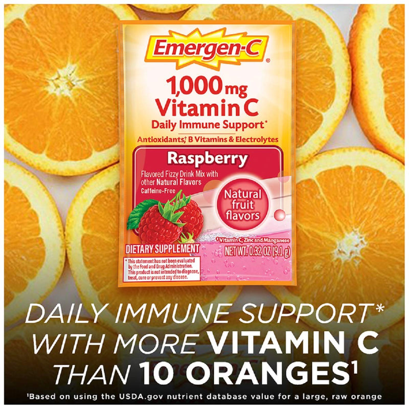 Emergen-C 1000mg Vitamin C Powder, with Antioxidants, B Vitamins and Electrolytes, Immunity Supplements for Immune Support, Caffeine Free Fizzy Drink Mix, Raspberry Flavor - 30 Count/1 Month Supply 0.32 Ounce (Pack of 30) - NewNest Australia