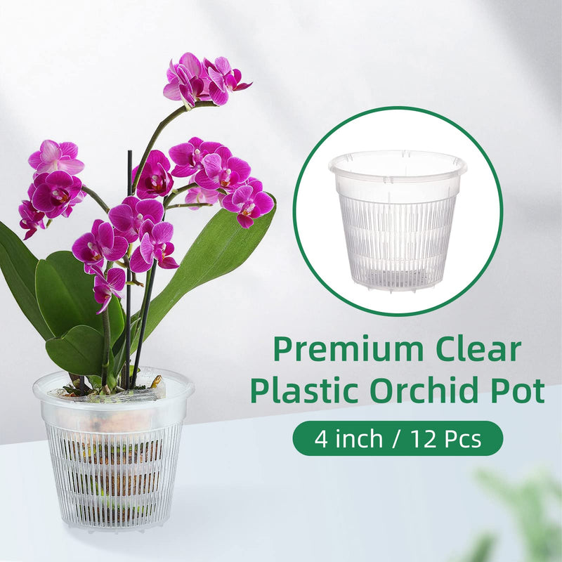 4 inch Clear Plastic Orchid Pot 12 Pcs Slotted Net Pots Bulb Planting Baskets Net Pot Wide Lip Mesh Grow Pots Orchid Cup for Hydroponics (4.3inch, 12pcs) 4.3 inch - NewNest Australia