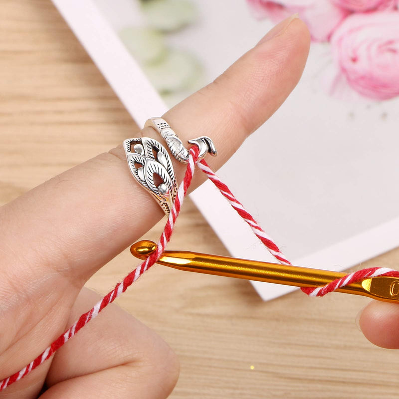 MIKIMIQI 2 Pack Adjustable Knitting Loop Crochet Loop Yarn Guide Finger Holder Ring Knitting Accessories Peacock Open Finger Ring Adjustable Braided Ring for Faster Knitting, 2 Styles - NewNest Australia