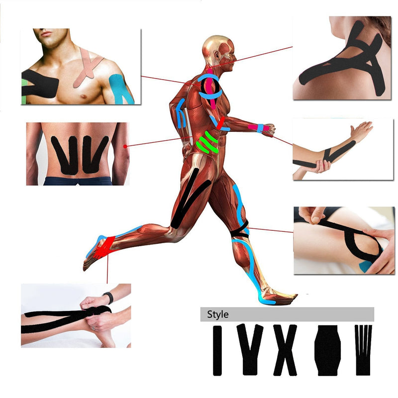 FOU Kinesiology Recovery Therapeutic Tape, Waterproof Muscle Support for Athlete,Sports Injury Tape 1 inch x 16.4 ft / 2.5cm x 5m Black 4 rolls - NewNest Australia