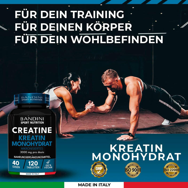 Bandini Creatine Monohydrate Mercury Free 120 Tablets - 3000 Mg Creatine Monohydrate In Micronized Quality Optimal High Dose - Creatine Without Additives - 100% Vegan - Supply For 40 Days - NewNest Australia
