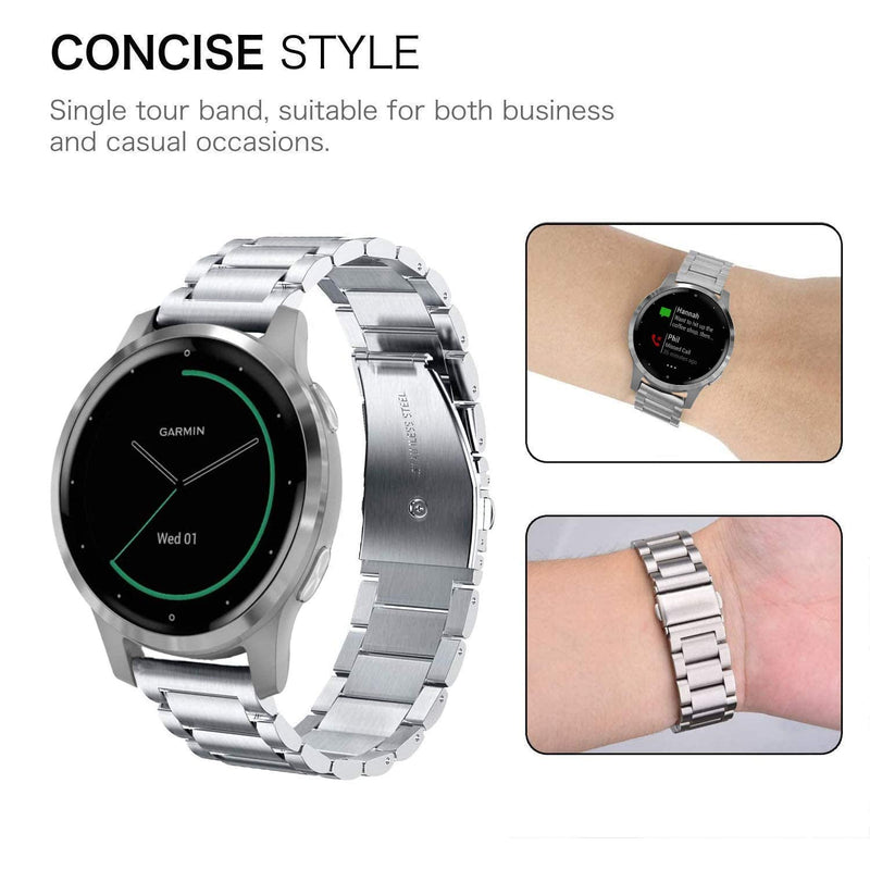 Compatible for Garmin Vivoactive 4S / Venu 2S Bands, ViCRiOR Solid Stainless Steel Watchband+ Mesh Strap Bracelet Replacement Band Strap for Garmin Vivomove 3S , Silver - NewNest Australia
