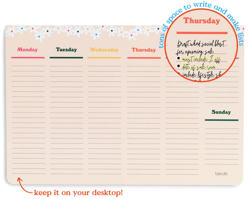 ban.do Mega Week-to-Week Desktop Planner Notepad, Daily Desk Calendar with 52 Undated Sheets for 1 Year of Planning, Daisies - NewNest Australia