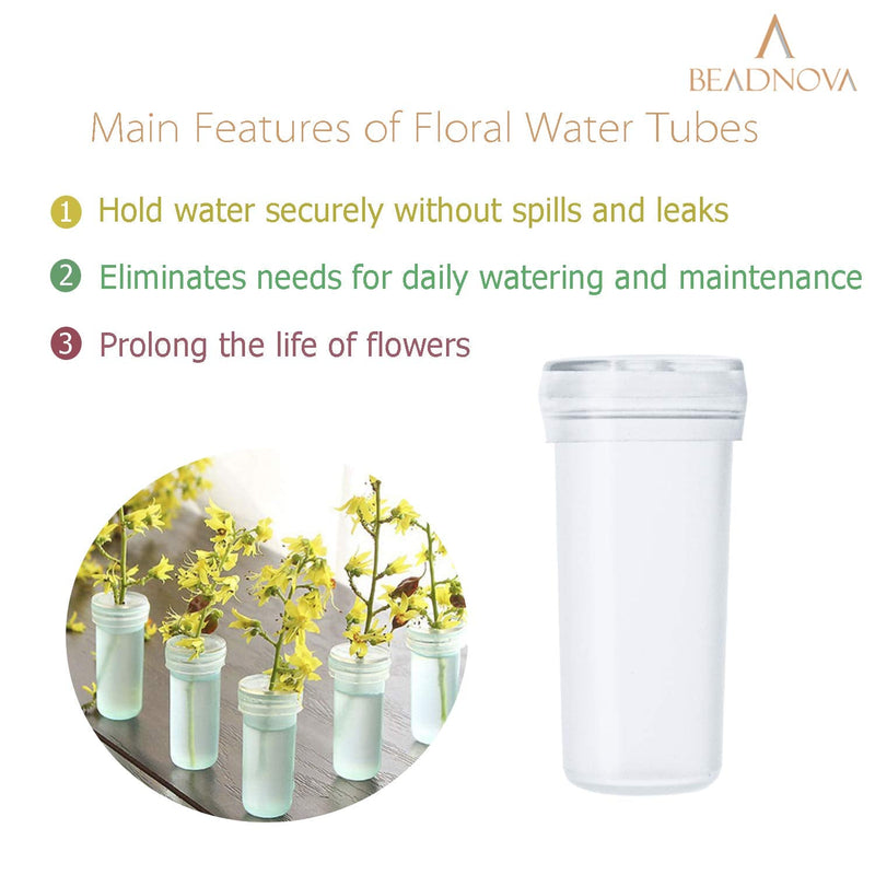 BEADNOVA Floral Water Tubes 1.6 Inch Plastic Water Tubes for Floral Flower Vials with Caps for Flower Arrangement Decoration (Clear, 20 Pcs) 20pcs - NewNest Australia