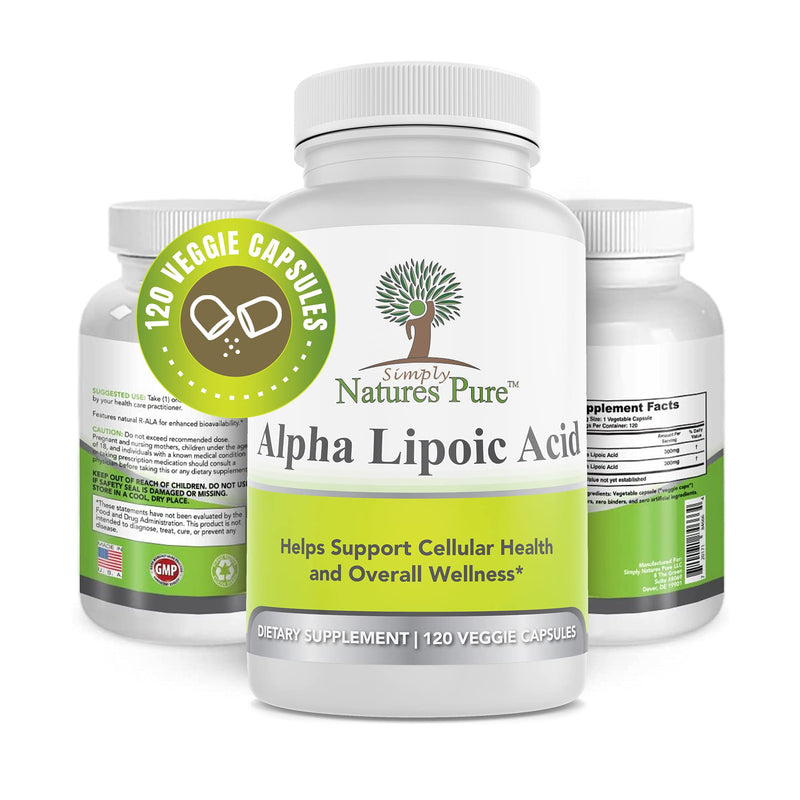 Simply Nature's Pure Alpha Lipoic Acid 600mg 120 Veggie Capsules RLA R-LA R-Lipoic S-Lipoic, ALA, Non-GMO Thioctic Acid 4 Month Supply 120 Count (Pack of 1) - NewNest Australia