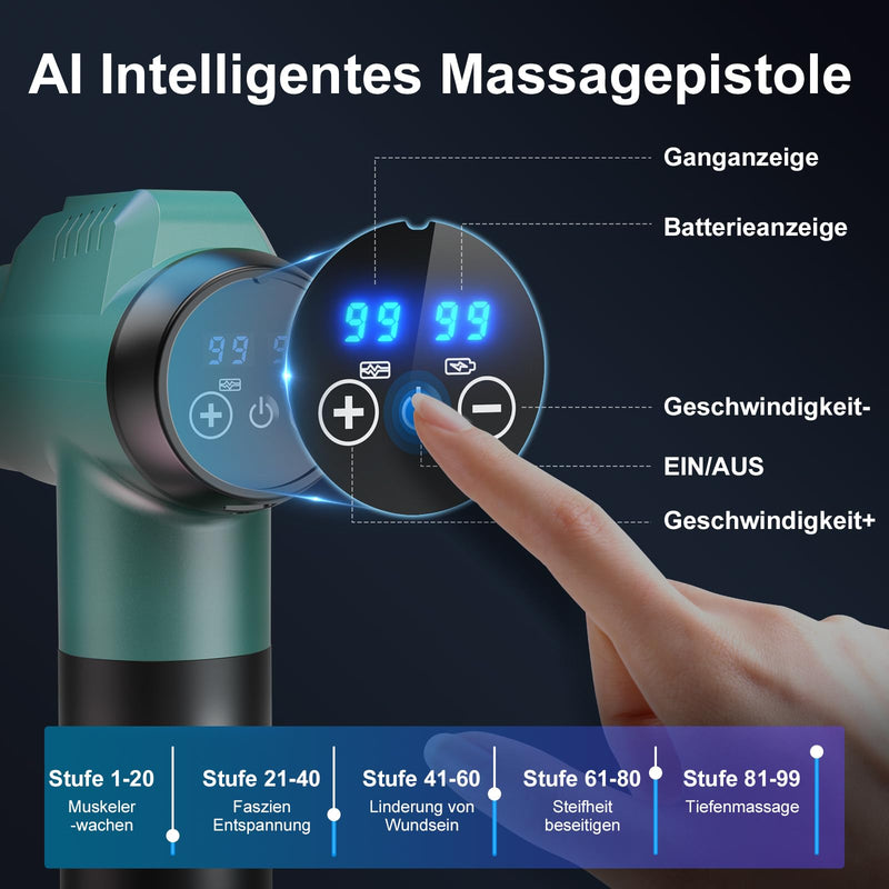 Massage Gun, Timiyou Massager Massage Gun With 99 Intensity Levels, Up To 9800 Rpm, 6 Massage Heads, Quiet Muscle Massage Gun For Pain Relief For Back, Neck (Peacock Blue) - NewNest Australia