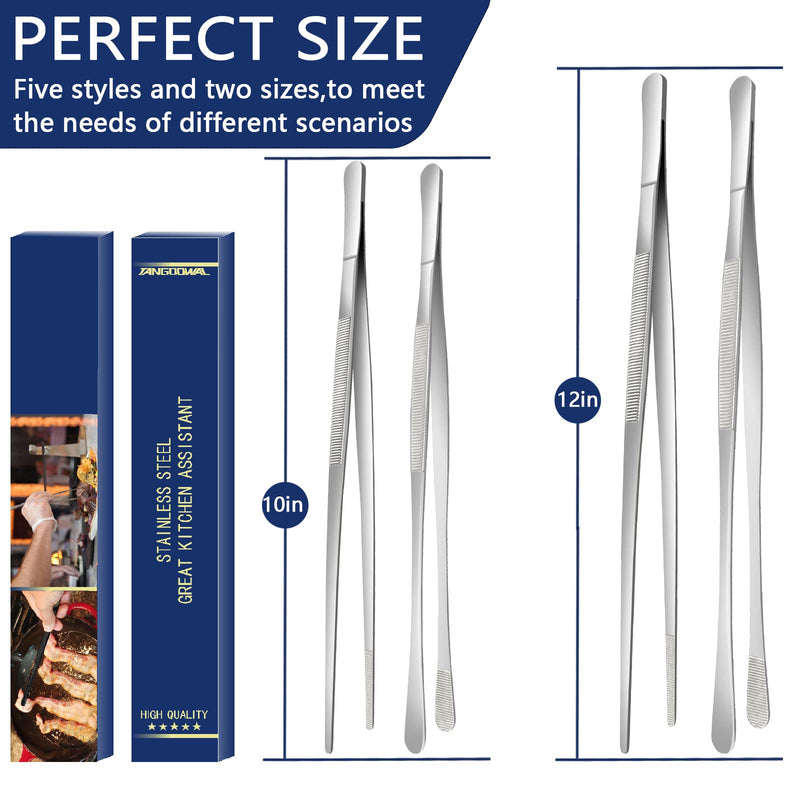 4 Pcs Cooking Fine Tweezers Tongs, 12''&10'' Stainless Steel Food Tweezers Set, Professional Kitchen Long Tweezer for Cooking,Repairing,Sea food,BBQ,Multi-use Color2 - NewNest Australia