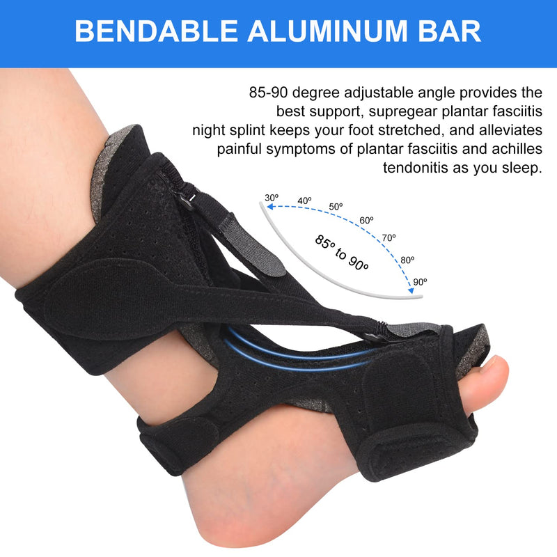 supregear Plantar Fasciitis Night Splint Set, Adjustable 3 Straps Foot Splint Support Ankle Brace with Massage Ball and Arch Supports for Plantar Fasciitis Flat Feet Achilles Tendonitis, Black - NewNest Australia