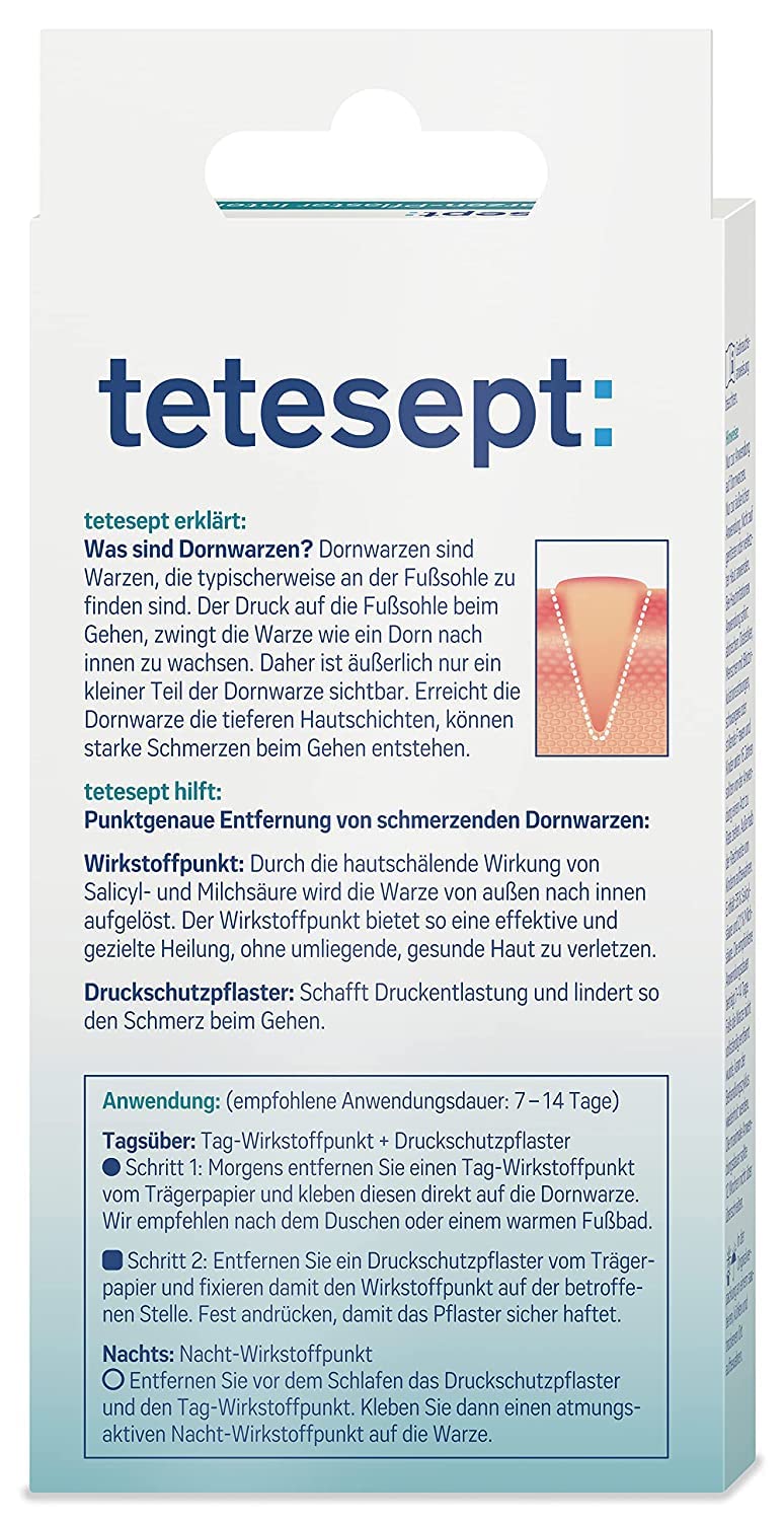 Tetesept Thorn Warts Intensive Plasters - Born Warts Plasters For Effective Removal - Effective With Lactic And Salicylic Acid - 2 X 12 Active Ingredient Points + 12 Pressure Protection Plasters - NewNest Australia