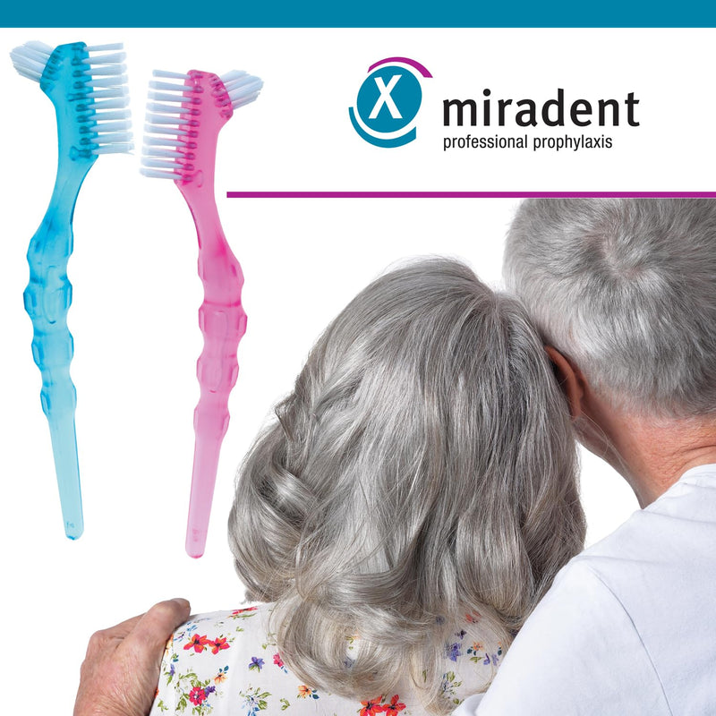 miradent Protho Brush® De Luxe pink denture brush 1 piece | two sizes of bristle fields | large ergonomic handle | available in two colors | also ideal for on the go - NewNest Australia