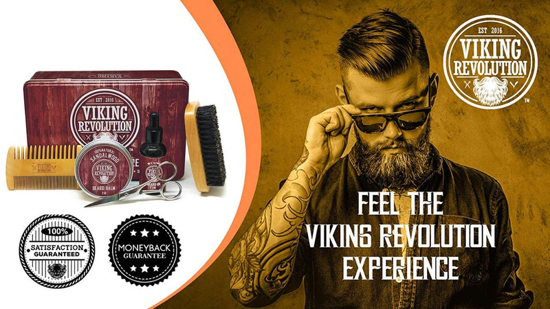 Viking Revolution Beard Grooming Kit for Men - Ultimate Beard Kit - Boar Beard Brush, Wood Beard Comb, Sandalwood Beard Balm, Sandalwood Beard Oil, Beard & Mustache Scissors - NewNest Australia