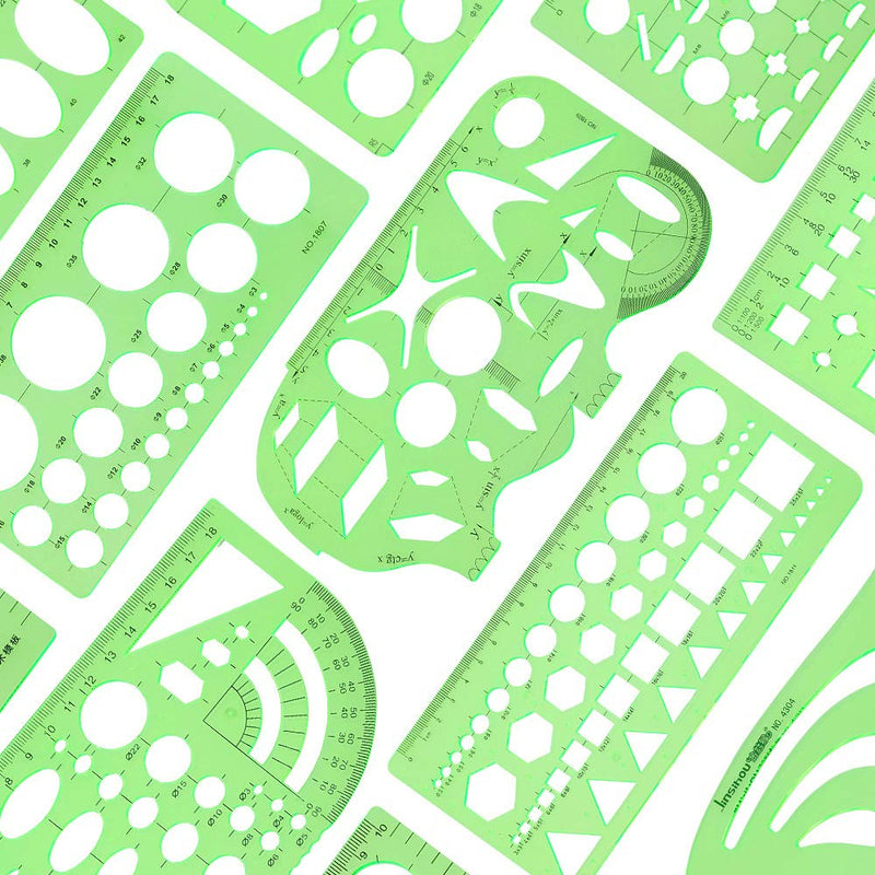 Geometric Drawings Templates Measuring Geometry Rulers 15 Pcs with 1 Pack File Bag for Design School Studying Office Building - NewNest Australia